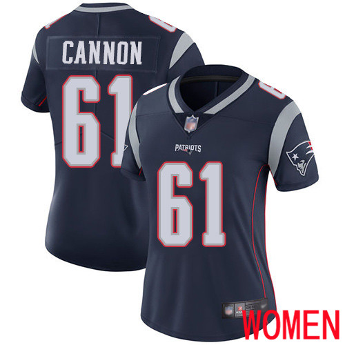 New England Patriots Football 61 Vapor Limited Navy Blue Women Marcus Cannon Home NFL Jersey